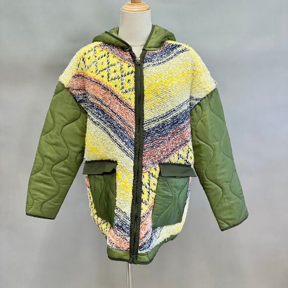 Pilcro Baja Knit & Quilted Puffer Liner Coat Size XS Boho Oversized Boxy - Picture 2 of 16